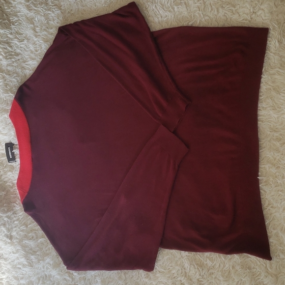 Express V Neck Pullover Sweater L Burgandy with Red Collar - Picture 6 of 7